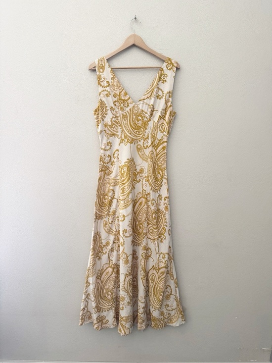 Paper Heart Dresses & Skirts - Paper Heart Y2K Babydoll Fairy Maxi Dress L Linen Cream Gold Paisley Ethereal